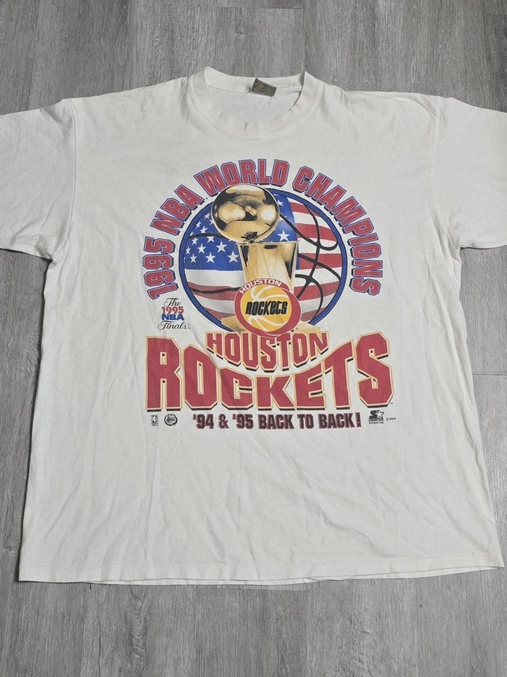 Vintage 1995 Houston Rockets STARTER World Champions Back To Back Tee USA XXL